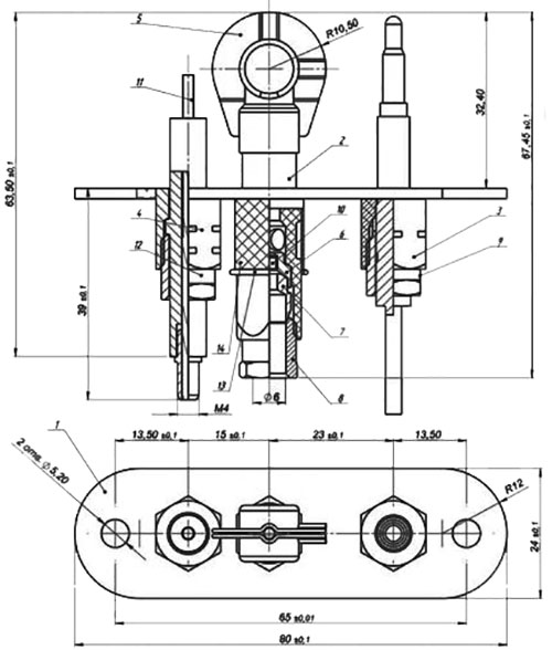 Рис.1. Размеры горелки запальной ЗГ-Д-ОВ серия 1443-130,